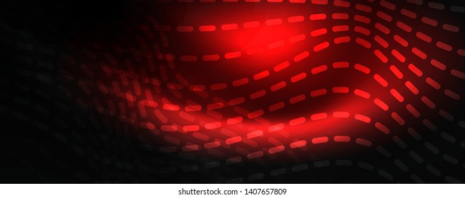 Smoky glowing waves in the dark. Dark abstract background with neon color light and wavy lines