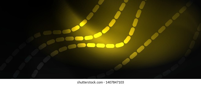 Smoky glowing waves in the dark. Dark abstract background with neon color light and wavy lines