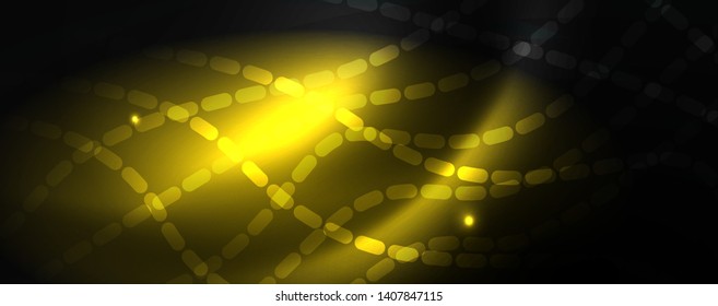 Smoky glowing waves in the dark. Dark abstract background with neon color light and wavy lines