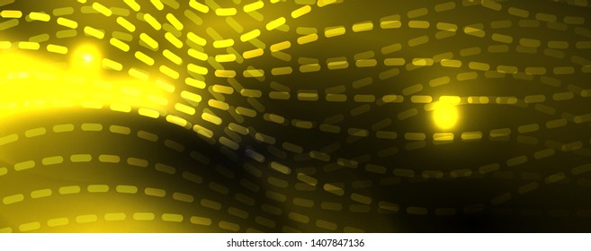 Olas húmedas y brillantes en la oscuridad. Fondo abstracto oscuro con luz de color neón y líneas onduladas