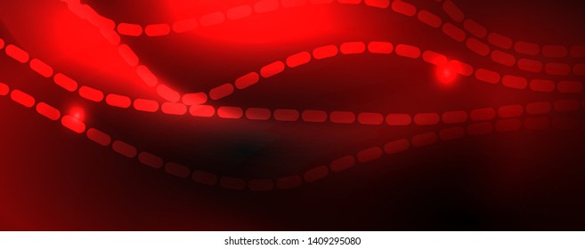 Smoky glowing waves in the dark. Dark abstract background with neon color light and wavy lines