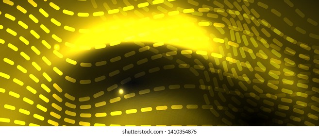 Smoky glowing waves in the dark. Dark abstract background with neon color light and wavy lines
