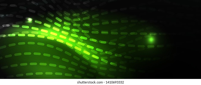 Smoky glowing waves in the dark. Dark abstract background with neon color light and wavy lines