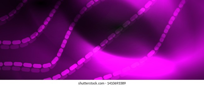 Olas húmedas y brillantes en la oscuridad. Fondo abstracto oscuro con luz de color neón y líneas onduladas