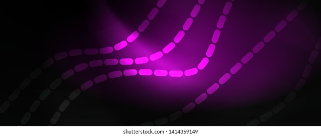 Ondas brilhantes fumegantes no escuro. Fundo abstrato escuro com cor de néon clara e linhas onduladas