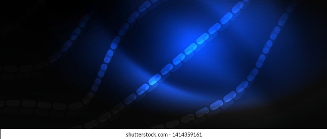 Smoky glowing waves in the dark. Dark abstract background with neon color light and wavy lines