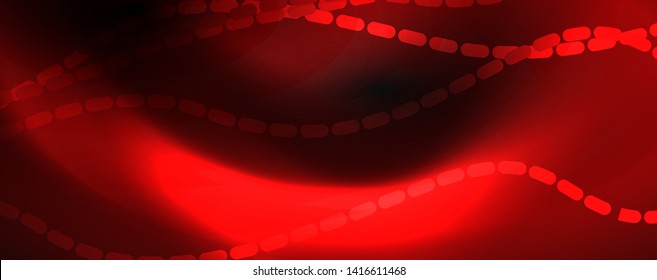 Olas húmedas y brillantes en la oscuridad. Fondo abstracto oscuro con luz de color neón y líneas onduladas