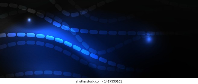 Smoky glowing waves in the dark. Dark abstract background with neon color light and wavy lines