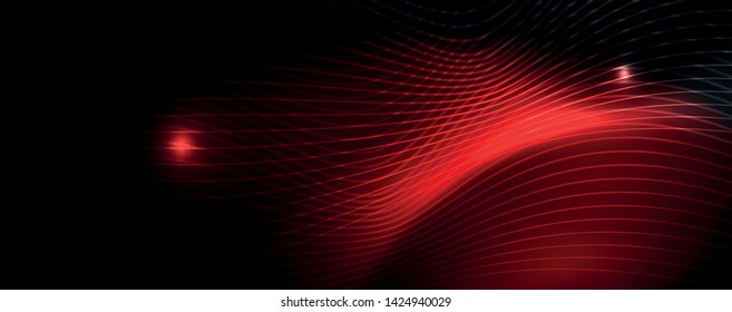 Smoky glowing waves in the dark. Dark abstract background with neon color light and wavy lines