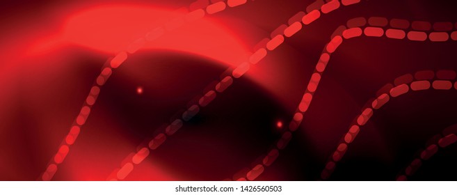 Smoky glowing waves in the dark. Dark abstract background with neon color light and wavy lines