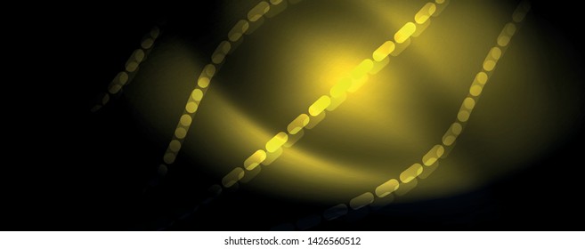 Smoky glowing waves in the dark. Dark abstract background with neon color light and wavy lines