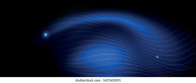 Smoky glowing waves in the dark. Dark abstract background with neon color light and wavy lines