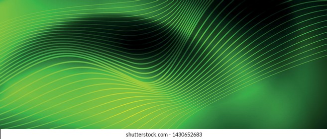 Smoky glowing waves in the dark. Dark abstract background with neon color light and wavy lines