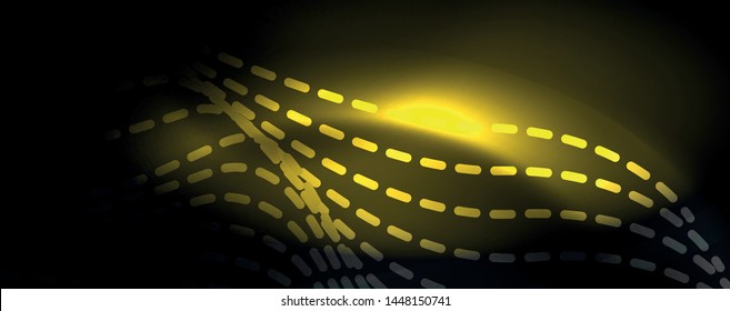 Smoky glowing waves in the dark. Dark abstract background with neon color light and wavy lines