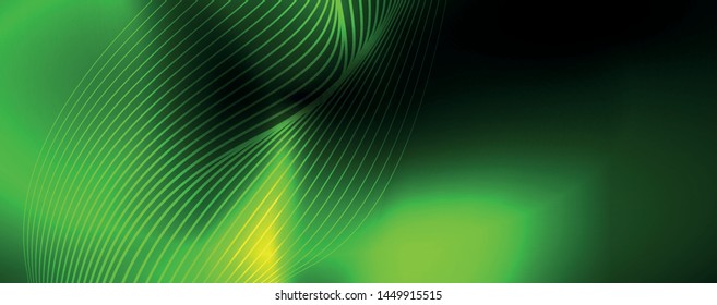 Olas húmedas y brillantes en la oscuridad. Fondo abstracto oscuro con luz de color neón y líneas onduladas