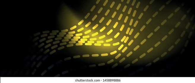 Smoky glowing waves in the dark. Dark abstract background with neon color light and wavy lines