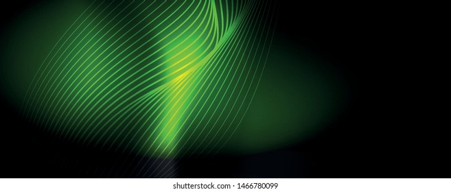 Smoky glowing waves in the dark. Dark abstract background with neon color light and wavy lines