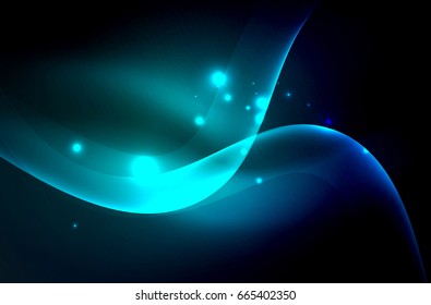 Smoky glowing waves in the dark, vector abstract background