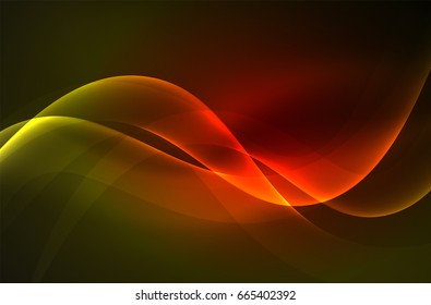 Smoky glowing waves in the dark, vector abstract background