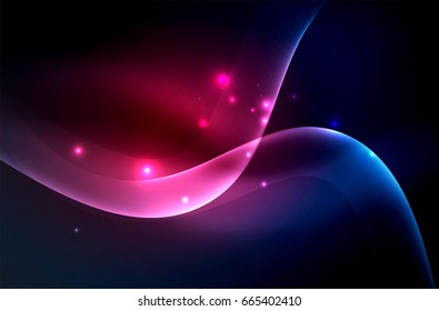 Smoky glowing waves in the dark, vector abstract background