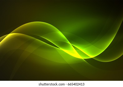 Smoky glowing waves in the dark, vector abstract background