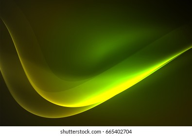 Smoky glowing waves in the dark, vector abstract background