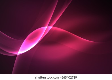 Smoky glowing waves in the dark, vector abstract background