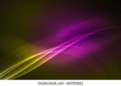 Smoky glowing waves in the dark, vector abstract background