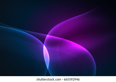 Smoky Glowing Waves In The Dark, Vector Abstract Background