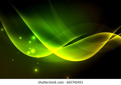 Smoky glowing waves in the dark, vector abstract background
