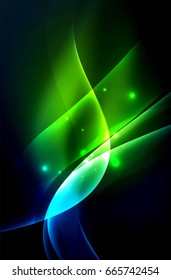Smoky glowing waves in the dark, vector abstract background