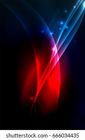 Smoky glowing waves in the dark, vector abstract background