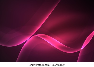 Smoky glowing waves in the dark, vector abstract background