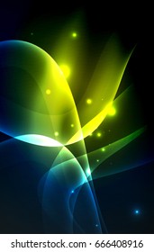 Smoky glowing waves in the dark, vector abstract background