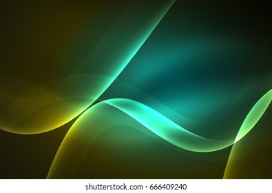 Smoky glowing waves in the dark, vector abstract background