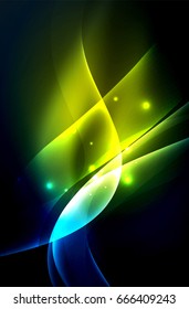 Smoky glowing waves in the dark, vector abstract background