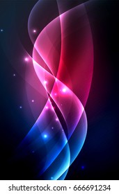 Smoky glowing waves in the dark, vector abstract background