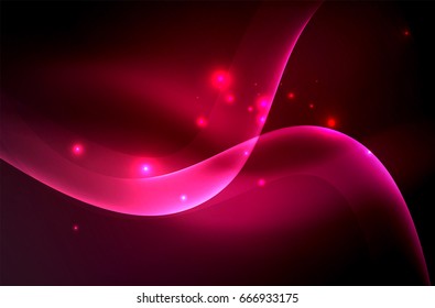 Smoky glowing waves in the dark, vector abstract background