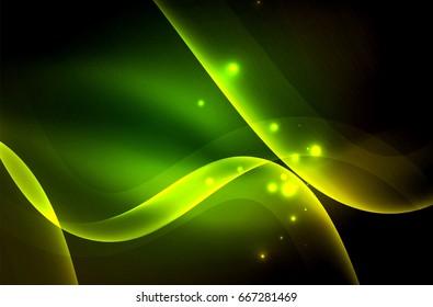 Smoky glowing waves in the dark, vector abstract background