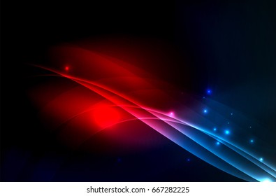 Smoky glowing waves in the dark, vector abstract background