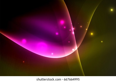 Smoky glowing waves in the dark, vector abstract background