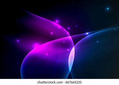 Smoky glowing waves in the dark, vector abstract background