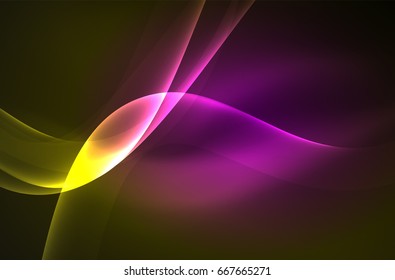 Smoky glowing waves in the dark, vector abstract background