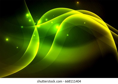Smoky glowing waves in the dark, vector abstract background