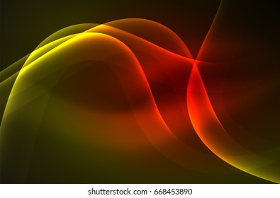 Smoky glowing waves in the dark, vector abstract background