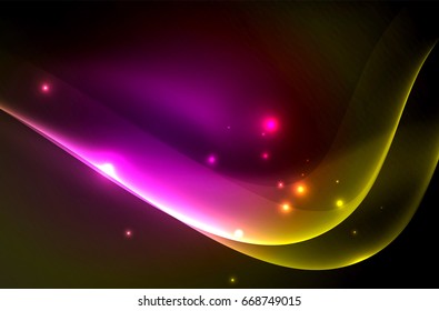 Smoky glowing waves in the dark, vector abstract background