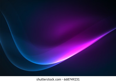 Smoky glowing waves in the dark, vector abstract background