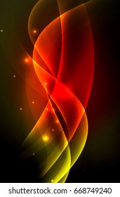 Smoky glowing waves in the dark, vector abstract background