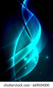 Smoky glowing waves in the dark, vector abstract background