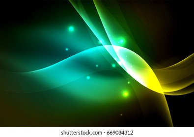 Smoky glowing waves in the dark, vector abstract background